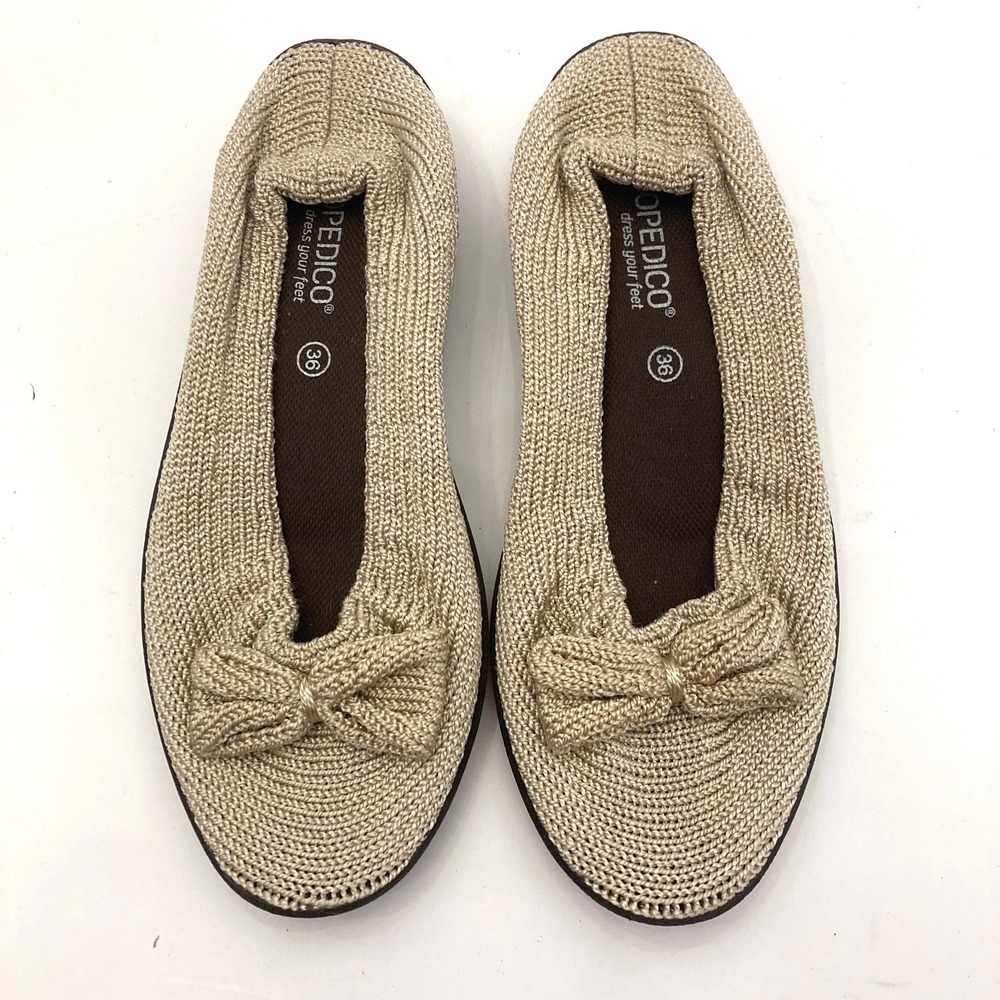 Arcopedico Lyla Flat Womens 5.5-6 EU 36 Slip On Beige Bow Stretch Ballet